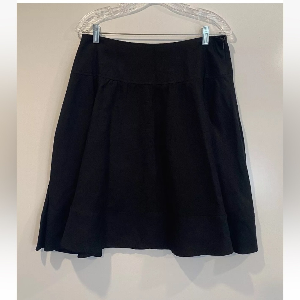 Larry Levine Black Linen Blend A-Line Skirt Yoked Waist Side Zip Womens Size 8